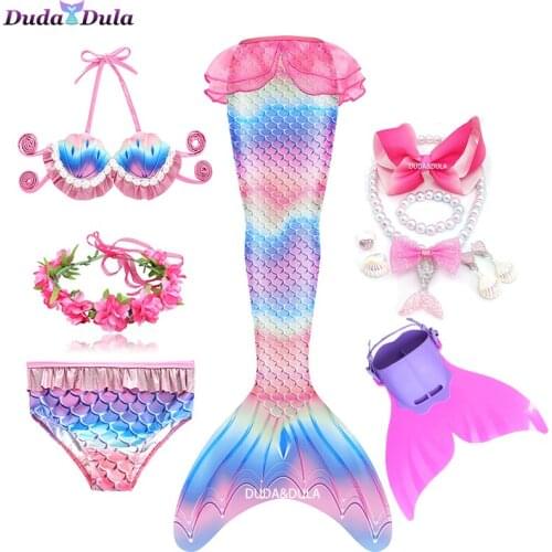 Girls Mermaid Tails with Fin Swimsuit Bikini Bathing Suit Dress for Girls With Flipper Monofin For Swim Halloween Cosplay Costum