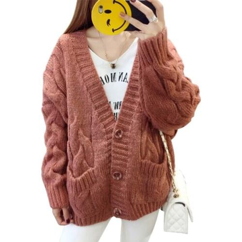 2018 Spring Autumn Fashion Single Breasted V-Neck Knitted Coats Women Loose lantern Sleeve Knitting Sweaters Cardigan Tops Mw415