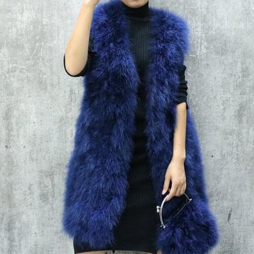 New real genuine natural ostrich fox Fur vest Womens fashion long Jacket gilet 90CM length custom any size