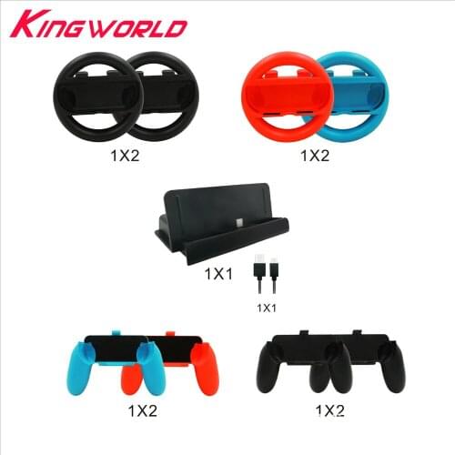 10sets 10 in 1 Accessory Set Charging Dock Stand Station Steering Wheel for Joy-Con Controller Handle Grip For S-witch for N-S