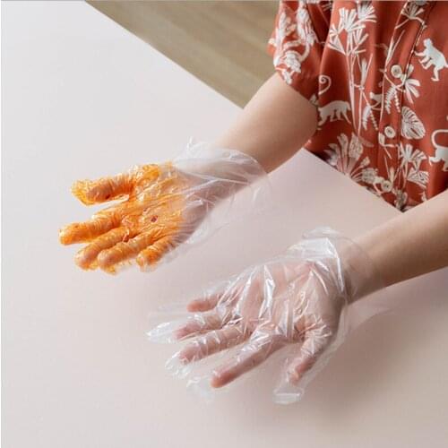 200Pcs Disposable Gloves PE Kitchen One-off BBQ Cooking Gloves Plastic Clear Thickened Gloves For Household Bathroom Cleaning
