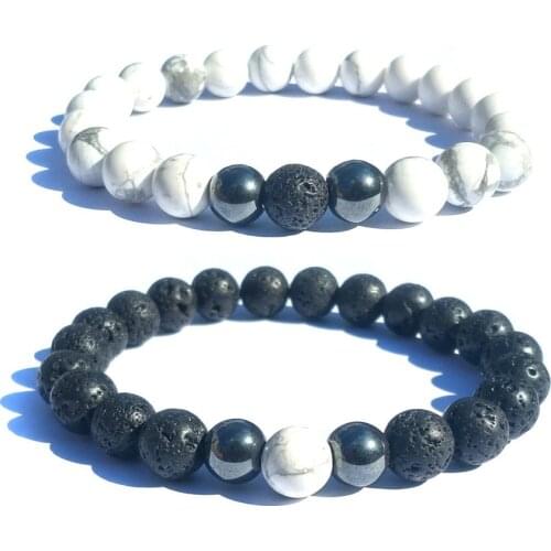 8mm Natural Howlite Black Lava Stone Beads Bracelet DIY Essential Oil Diffuser Bracelets Hematite Jewelry