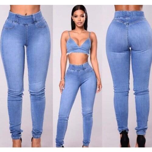 Free Shipping 2021 Spring Womens New Style Jeans Elastic Waist Denim Pants Female Fashion Slim Long Trousers Pencil Pants