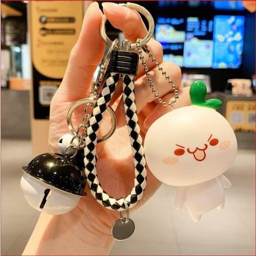 Cartoon Cute Smiley Dumpling Doll Keychain Cute Creative Funny Face Small Bell Key Pendant Men and WomenHoliday Gift Bag Pendant