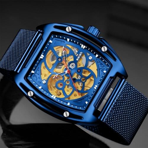 Transparent Automatic Mechanical Watch Men Luxury Steampunk Skeleton Self Winding Clock Mens Clock Waterproof Sports Watch Man