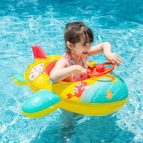 Baby Inflatable Pool Float Airplane Swimming Float Boat with Steering Wheel Horn for Kids Toddlers Children Inflatable Ride-ons