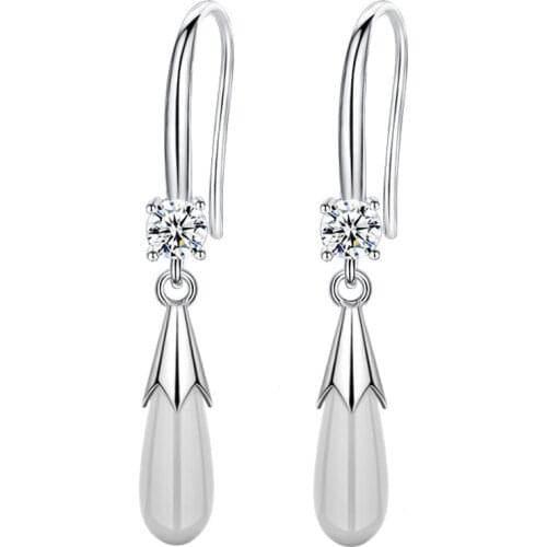 Elegant Lady White Opal Water Drop Earrings Temperament Female Earrings Fashion Silver Plated Opal Earrings for Women Jewelry