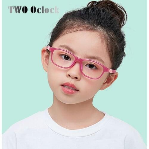 TWO Oclock Flexible Children Eyeglasses Non-slip No Diopter Optical Prescription Glasses Frame Blue Light Glasses Silicone D5121