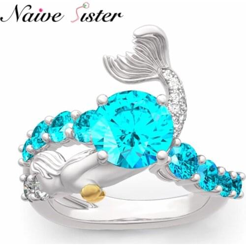 "Goddess of the Sea" Mermaid Ring Women Wedding Band Love Gift Adjustable Bohemian Jewelry Cute Girl Anillos