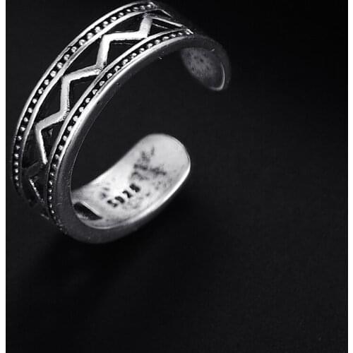 Trendy Vintage Wave Shape Antique Silver Plated Punk Hiphop Rock Style Resizable Wide Ring for Women Girl Retro Party Jewelry