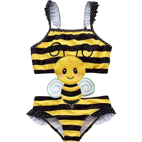 1-8Year Toddler Baby Girls Swimwear New 2021 Girls Swimwear Bee Children Swimwear One Piece Kids Beach wear