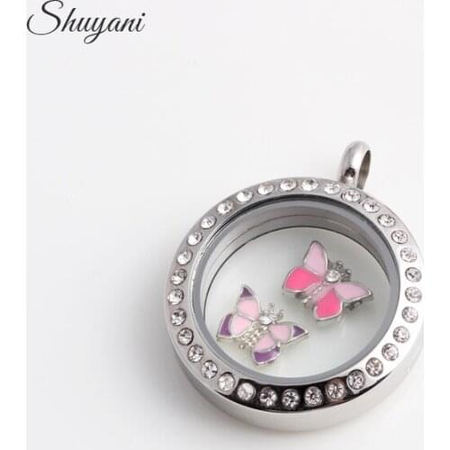F460 Free Shipping Enamel Crystal Butterfly Charms Floating Locket Charms For Glass Locket 20pcs/lot