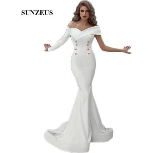 Sweetheart Mermaid Formal Evening Dresses with Gold Buttons One Shoulder Long Sleeve Jersey Afican Evening Gowns SE26