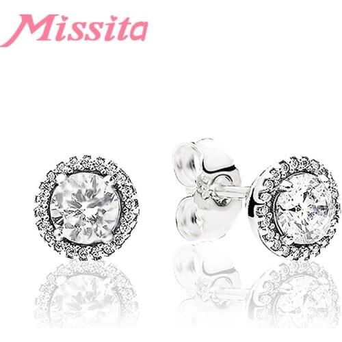 MISSITA NEW Crystal Round Zircon Earrings For Women Silver Color Fashion Jewelry Girlfriend Party Gift Hot Sale Dropshipping