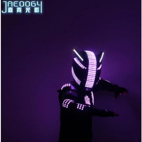Fashion LED Armor Fluorescent Jacket Clothing Punk Rock Lights Helmet Christmas Halloween Illuminated LED Robot Set