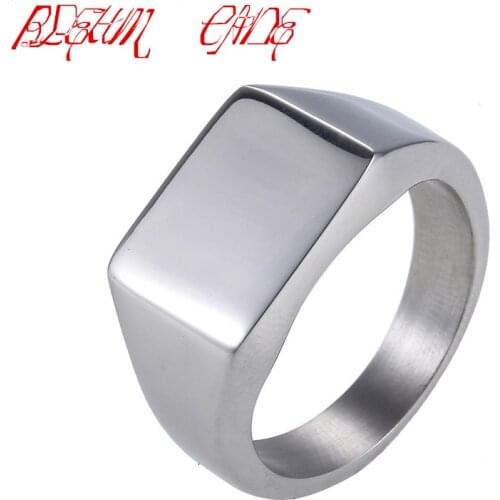 Mens Boys Smooth Square Signet Ring Silver Color Stainless Steel Ring High Quality Jewelry US Size 8-12