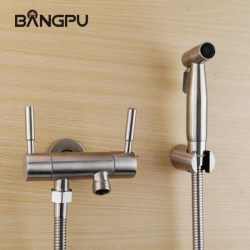 BANGPU Wall Mounted Bidet Shower Sprayer Set Brass Hand Bidet Faucet Handheld Bathroom Bidet Sprayer Kit Brushed Nickel