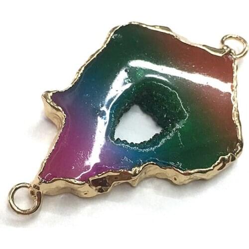 Irregular Shape Gold-plated Colorful Agates Pendant Necklace Reiki Healing Natural Stone Amulet DIY Jewelry Size 25x50mm