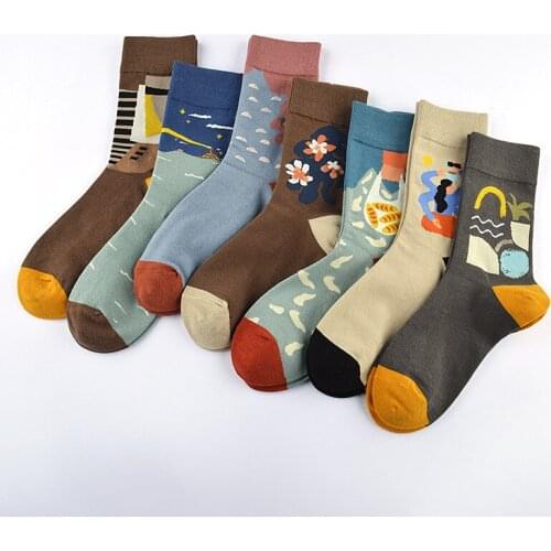 Unisex Painting Style Socks Men Women 100 Cotton Colorful Full Socks 1 Pair Gifts Size 36-44 Printed Socks