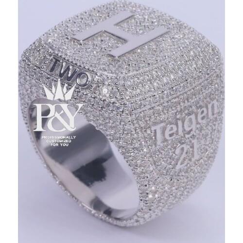P&Y Custom Vvs D Moissanite Diamond Two Tone Plating Champion Ring Micro Pave Cz Stones Customized Hip Hop Iced Out Rings