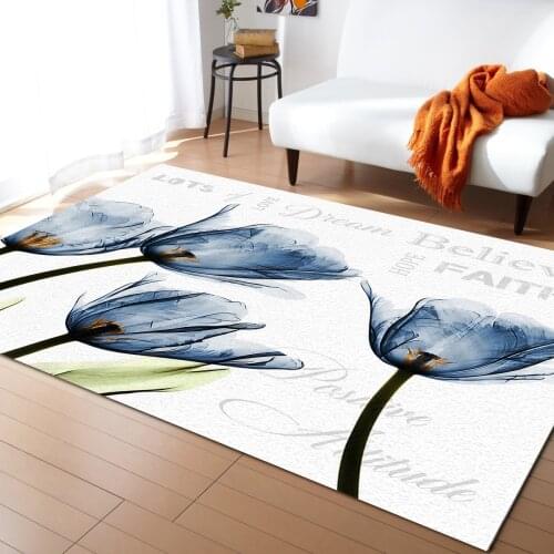 Blue Tulip Flowers White Carpets for Living Room Home Decorative Rugs for Bedroom Floor Mat In The Room