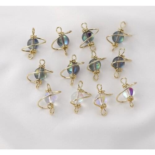 20pcs/lot Stitching beads core winding copper wire cartoon Planet shape handmade floating locket charms diy earring accessory