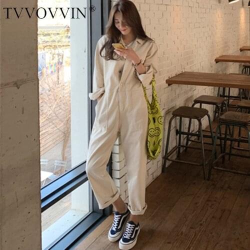 TVVOVVIN 2020 new summer fashion women turn-down collar full sleeves single breasted jumpsuit 7833