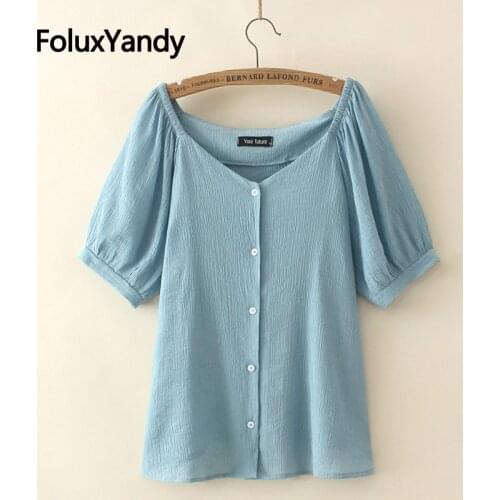 Off the Shoulder Shirt Women Summer Blouse Plus Size Casual V-neck Short Sleeve Shirts XXXL 4XL KKFY5500