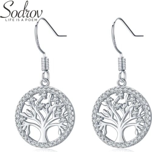 Sodrov 100% 925 Sterling Sodrov Authentic 925 Sterling Silver DIY Life Tree Drop Earrings Ladies Nature Lucky Jewelry Lucky Ener