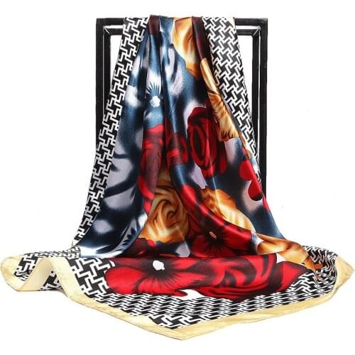 Fashion Spring Summer 90*90cm Leopard Flower Printed Silk Scarf Women polyester Shawl Hijab High Quality Satin Square Scarves