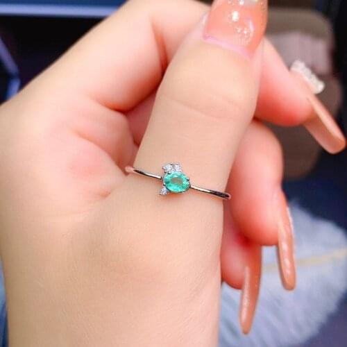 100% Natural Emerald Wedding Ring for Woman 3mm*4mm Emerald Silver Ring for Party Fashion 925 Silver Emerald Ring