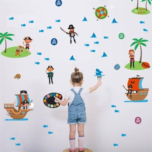 New Pirate and Treasure Island Wall Stickers Self-adhesive Childrens Room Wall Decoration Stickers Pirate Ship Stickers
