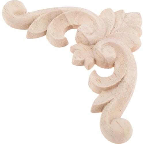 1pc Unpainted Wood Carved Corner Onlay 7cm/8cm Applique Frame Background Wall Home Furniture Cabinet Door Decor Crafts 3D Flower