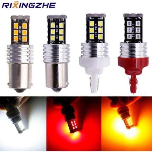 10pcs S25 1156 BA15S BAU15S py21w LED T20 7443 1157 BAY15D 2835 15Smd Bulbs For Car Turn Signal Lights Brake lamp Amber canbus