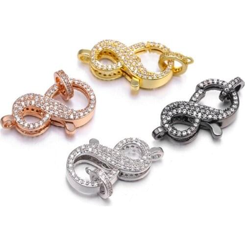 4 pcs 14.5x30mm CZ Micro Pave 8 shape Hook Lobster Clasp Cubic Zirconia Clasp