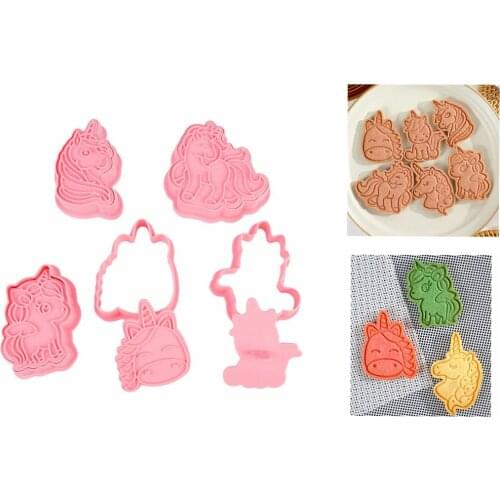 6pcs/box Unicorn Shape Cookie Cutters Cartoon Mold Plastic Biscuit Mold Kids Birthday Home Kitchen DIY Pastry Baking Mould Tools