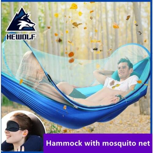 Hewolf Large Camping Hammock with Mosquito Net 2 Person Pop-up Parachute Lightweight Suspension Hammock Travel Swing Hammock