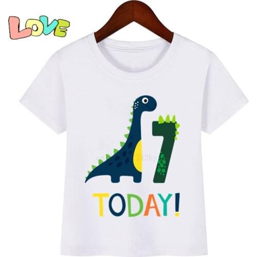 Kids Cartoon Dinosaur Birthday Print T Shirt Children Birthday Dino Number T-shirts Boy&Girl Funny Gift Tshirt Present