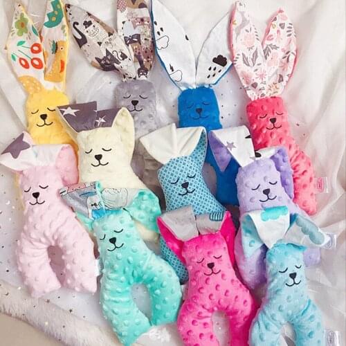 Baby Plush Stuffed Toys Cartoon Bunny Pattern Multicolor Appease Doll Newborn Soft Comforting Baby Comforter Toy Birthday Gift