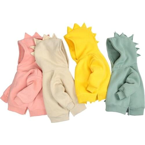 Children Boys Girls Coats Clothes Kids Cute Bear Ears Dinosaur Hoodie Thick Fleece Jacket