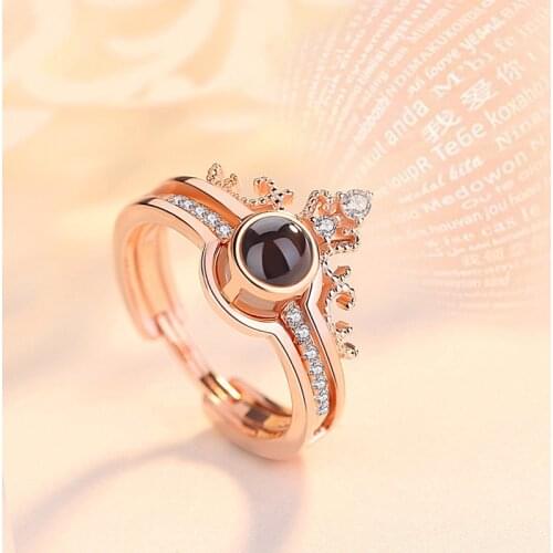 Dropshipping Rose Gold color 100 Languages I Love You Projection Ring Crown Romantic Love Memory Wedding Ring Jewelry