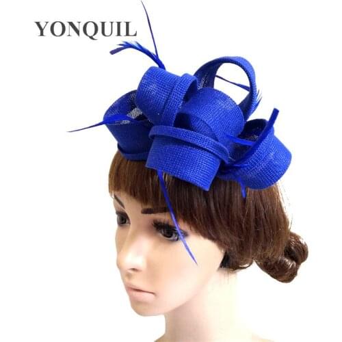 Royal blue Bridal Fascinator Hair clip Wedding Headpiece Veil Feather Hairpin yellow red Red Purple Black White Beige Navy blue