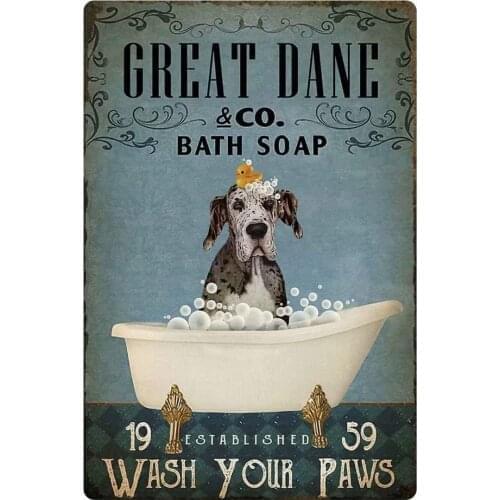 Cat Metal Tin Sign-Dog Bath Soap, Wash Paws-Funny Metal Tin Sign Home Bathroom Art Wall Decoration Home Classic Retro 20x30cm
