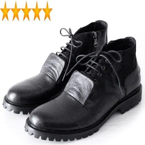 Up British High Street Lace Mens Ankle Nature Leather Handmade Zipper Motorcycle Boots Gothic Punk Round Toes Safety Shoes