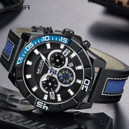 New Relogio Masculino MEGIR Watch Men Top Brand Luxury Leather Mens Watches Fashion Casual Sport Clock Mens Wrist Watches