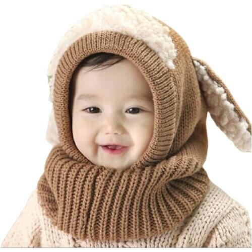 New season Male-Female Child Baby Horsehair Beanie-Eared Lamb Knitted Wool Hat Knitted Ear Neck Protection Neck Hat