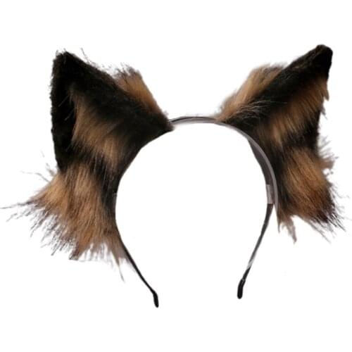 Lovely Faux Fur Wolf Ears Headband Realistic Furry Fluffy Animal Hair Hoop Lolita Anime Masquerade Performance Cosplay Costume