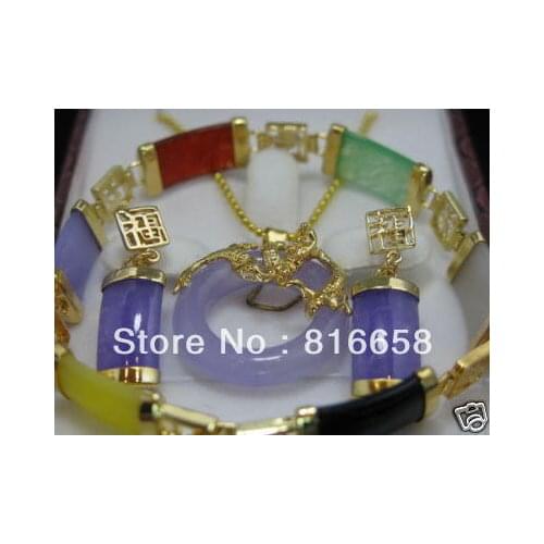 Charming jade pendant necklace earring bracelet set