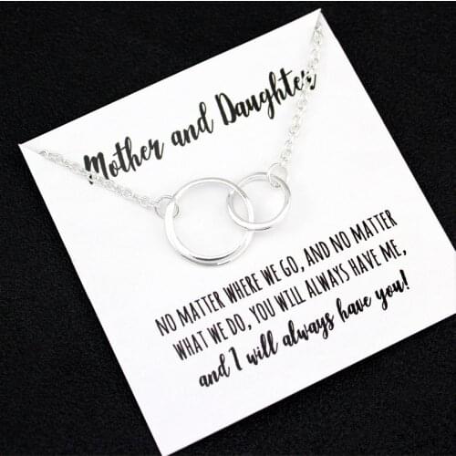 Double Circle Heart Choker Pendant Necklaces Mother and Daughter Gift Women Fashion Silver Color Jewelry Drop Shipping