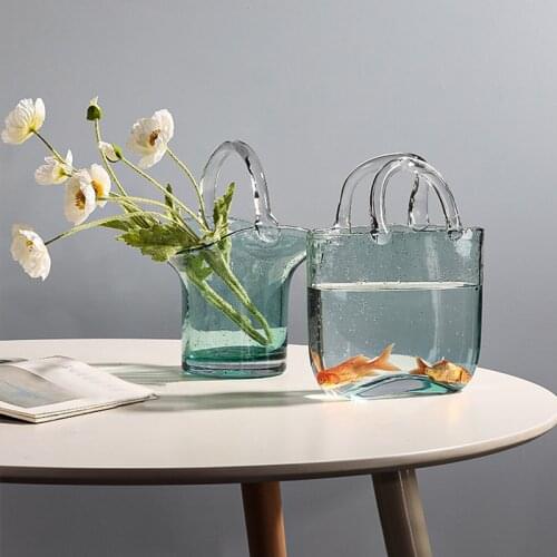Clear Glass Vase Home Living Room Decoration Modern Bag Shape Flower Vase Desktop Flower Pot Creative Nordic Vases Ornaments